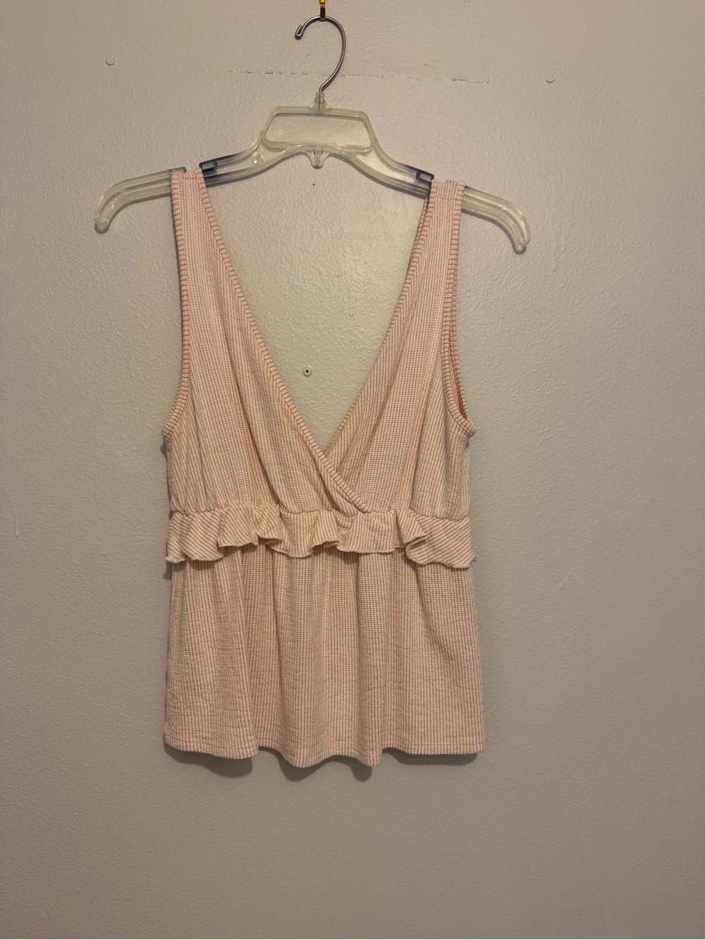 Caution To The Wind Sleeveless V-Neck Ruffle Peplum Tank - Blush Pink